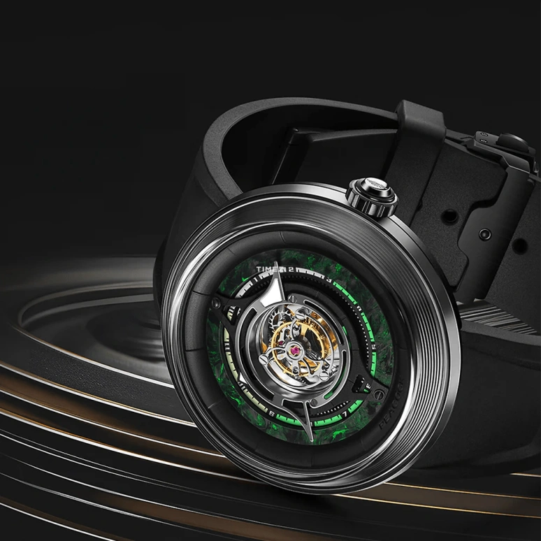 Peacock,Black Hole 46mm,46mm,Stainless Steel,Black,Green,Handwound,Tourbillon,120hours,PBG0101,PBG0101.01