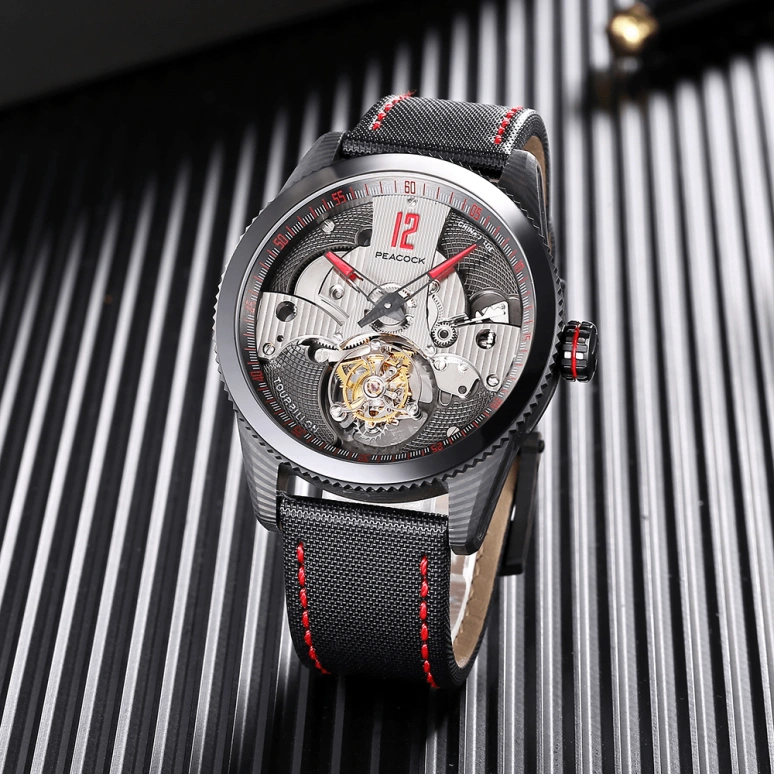 Peacock,Other 43.50mm,43.50mm,Carbon,Skeleton,Handwound,Tourbillon,Sapphire,Crystal Glass,P501,P501-4-04