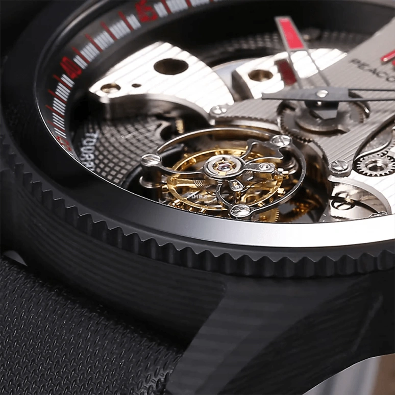 Peacock,Treasured 43.50mm,43.50mm,Stainless Steel,Carbon,Black,Handwound,Tourbillon,42hours,P501,P501-4