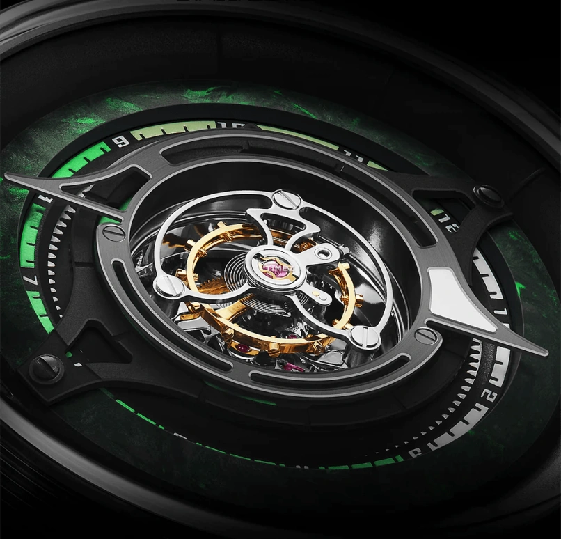 Peacock,Black Hole 46mm,46mm,Stainless Steel,Black,Green,Handwound,Tourbillon,120hours,PBG0101,PBG0101.01