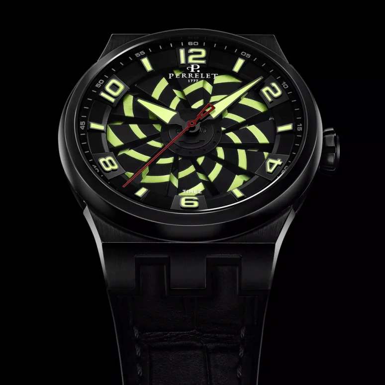 Perrelet,Turbine 44.50mm,44.50mm,Stainless Steel,Black,Green,Automatic,42hours,In-house Caliber,A4063,A4063/C