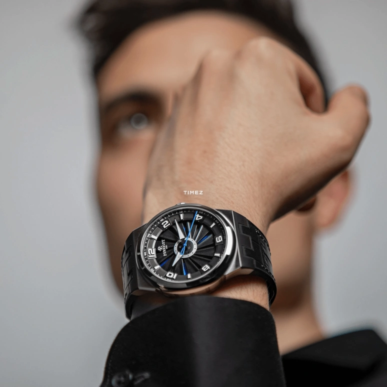 Perrelet,Turbine 44.50mm,44.50mm,Stainless Steel,Black,Blue,Automatic,42hours,In-house Caliber,A4062,A4062/B