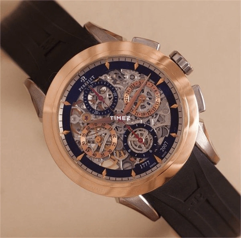 Perrelet,Other 43mm,43mm,Rose Gold,White Gold,Skeleton,Automatic,Chronograph,Day,A230