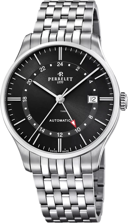 Perrelet,Weekend 39mm,39mm,Stainless Steel,Black,Automatic,Day,Dule Time,GMT,A1304,A1304/6