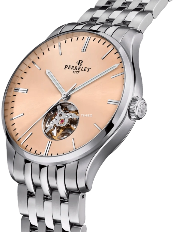 Perrelet,Weekend 39mm,39mm,Stainless Steel,Salmon,Automatic,42hours,In-house Caliber,A1302,A1302/D