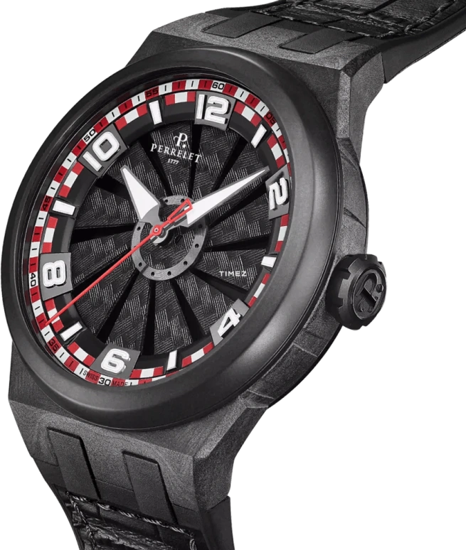 Perrelet,Turbine 45.50mm,45.50mm,Carbon,Polycarbonate,Stainless Steel,Black,Red,White,Automatic,42hours,In-house Caliber,A4065,A4065/3