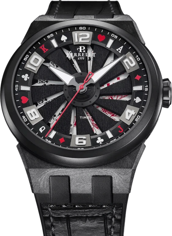 Perrelet,Turbine 45.50mm,45.50mm,Carbon,Polycarbonate,Stainless Steel,Black,White,Automatic,42hours,In-house Caliber,A4065,A4065/S3