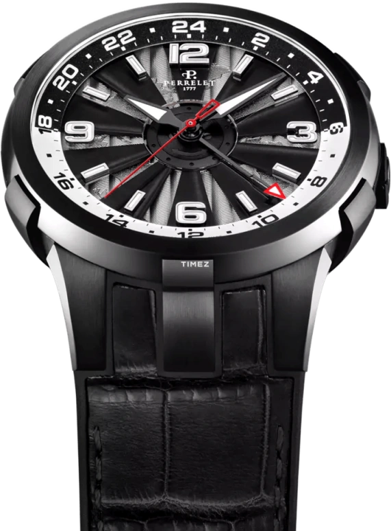 Perrelet,Turbine 44mm,44mm,Stainless Steel,Black,White,Automatic,Dule Time,GMT,A1093,A1093/2A