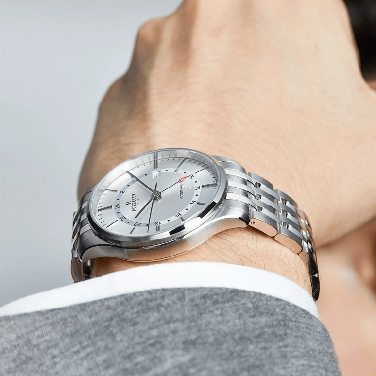 Perrelet,Weekend 39mm,39mm,Stainless Steel,Silver,Automatic,Day,Dule Time,GMT,A1304,A1304/2