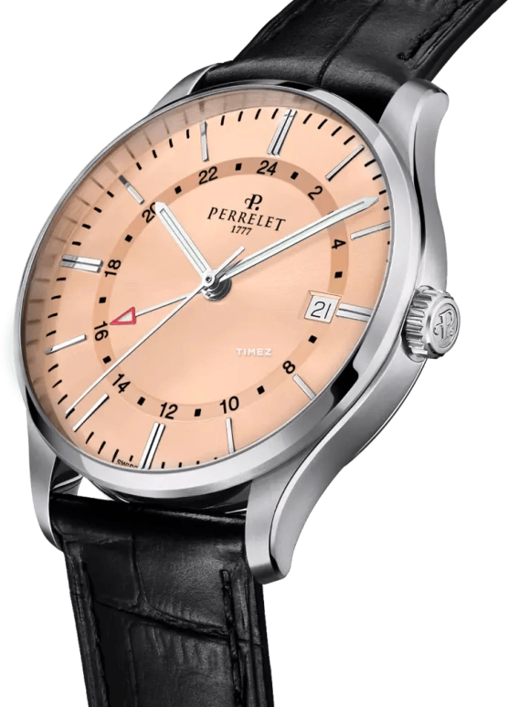 Perrelet,Weekend 39mm,39mm,Stainless Steel,Salmon,Automatic,Day,Dule Time,GMT,A1304,A1304/E