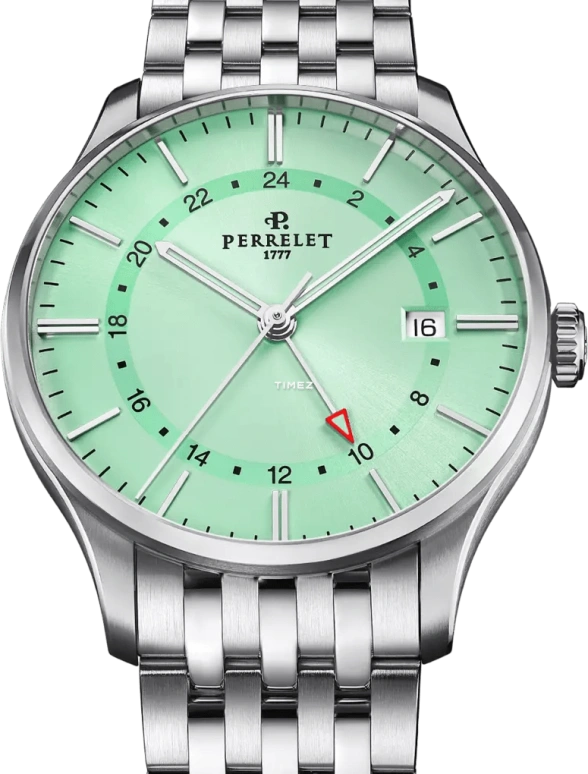 Perrelet,Weekend 39mm,39mm,Stainless Steel,Ice Blue,Automatic,Day,Dule Time,GMT,A1304,A1304/D