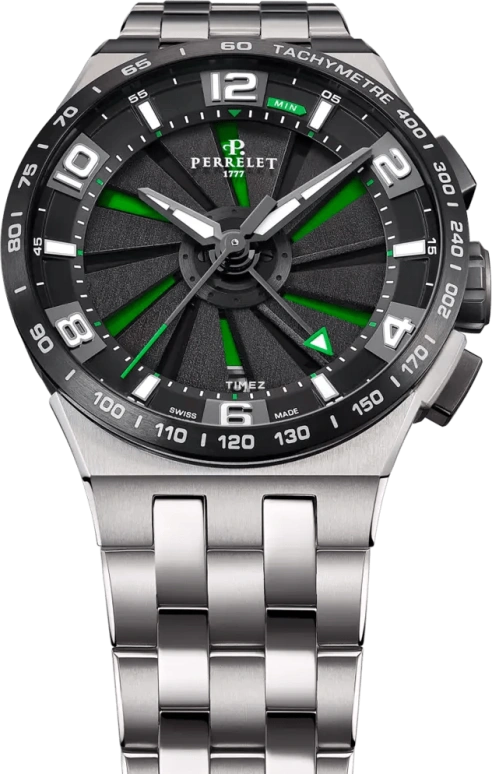 Perrelet,Turbine 41mm,41mm,Titanium,Black,Green,Automatic,Chronograph,Day,A4072,A4072/2