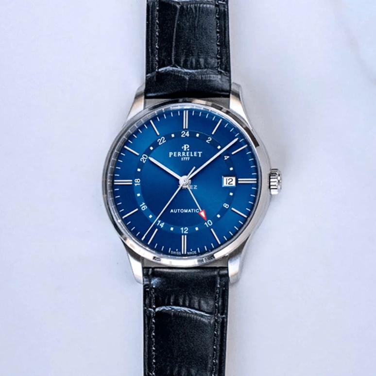 Perrelet,Weekend 39mm,39mm,Stainless Steel,Blue,Automatic,Day,Dule Time,GMT,A1304,A1304/3