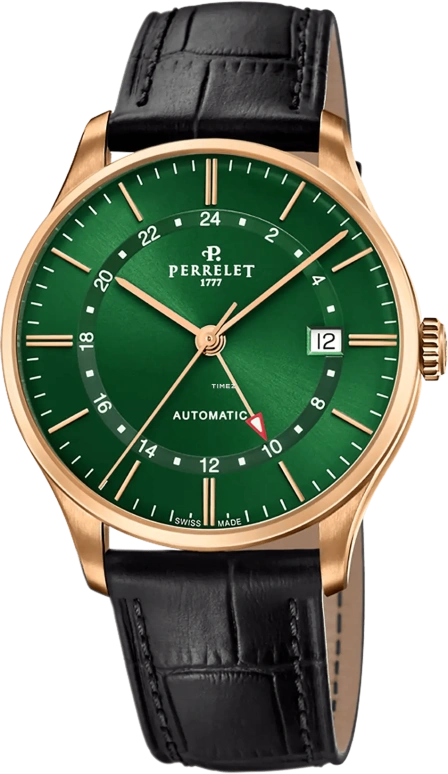 Perrelet,Weekend 39mm,39mm,Stainless Steel,Green,Automatic,Day,Dule Time,GMT,A1305,A1305/3