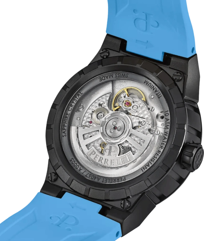 Perrelet,Turbine 41mm,41mm,Titanium,Ice Blue,Black,Automatic,42hours,In-house Caliber,A4067,A4067/7