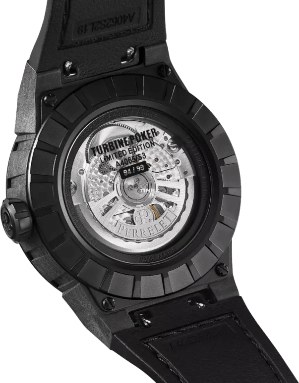 Perrelet,Turbine 45.50mm,45.50mm,Carbon,Polycarbonate,Stainless Steel,Black,White,Automatic,42hours,In-house Caliber,A4065,A4065/S3