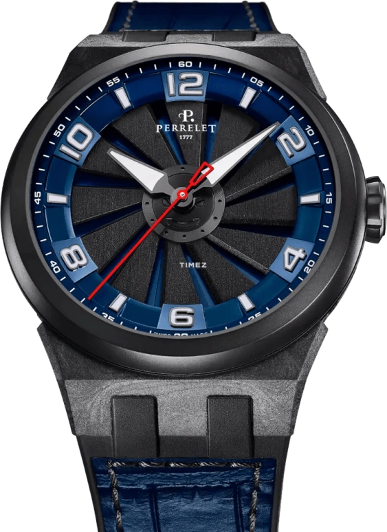 Perrelet,Turbine 45.50mm,45.50mm,Stainless Steel,Carbon,Polycarbonate,Black,Blue,Automatic,42hours,In-house Caliber,A4065,A4065/2