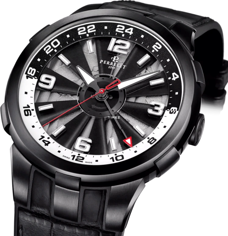 Perrelet,Turbine 44mm,44mm,Stainless Steel,Black,White,Automatic,Dule Time,GMT,A1093,A1093/2A