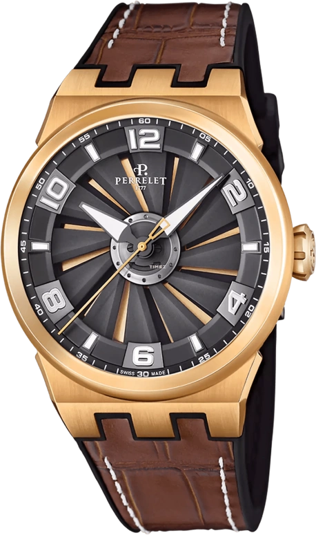 Perrelet,Turbine 44.50mm,44.50mm,Stainless Steel,Black,Rose Gold,Automatic,42hours,In-house Caliber,A4064,A4064/A