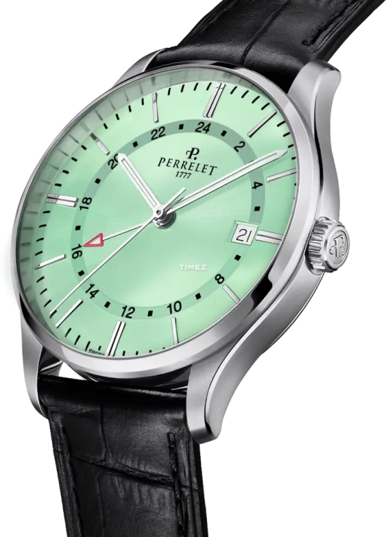 Perrelet,Weekend 39mm,39mm,Stainless Steel,Green,Automatic,Day,Dule Time,GMT,A1304,A1304/C