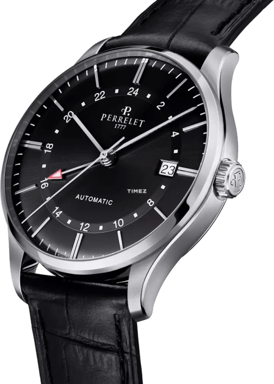 Perrelet,Weekend 39mm,39mm,Stainless Steel,Black,Automatic,Day,Dule Time,GMT,A1304,A1304/5