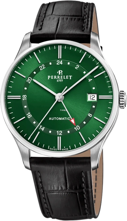 Perrelet,Weekend 39mm,39mm,Stainless Steel,Green,Automatic,Day,Dule Time,GMT,A1304,A1304/8