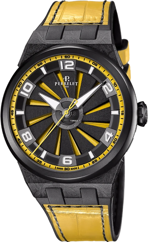 Perrelet,Turbine 45.50mm,45.50mm,Carbon,Polycarbonate,Stainless Steel,Yellow,Black,Automatic,42hours,In-house Caliber,A4065,A4065/7