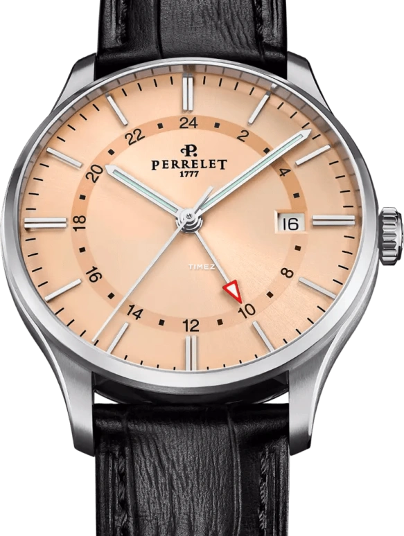 Perrelet,Weekend 39mm,39mm,Stainless Steel,Salmon,Automatic,Day,Dule Time,GMT,A1304,A1304/E