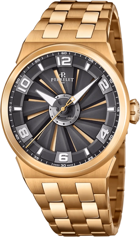 Perrelet,Turbine 44.50mm,44.50mm,Stainless Steel,Black,Rose Gold,Automatic,42hours,In-house Caliber,A4064,A4064/1