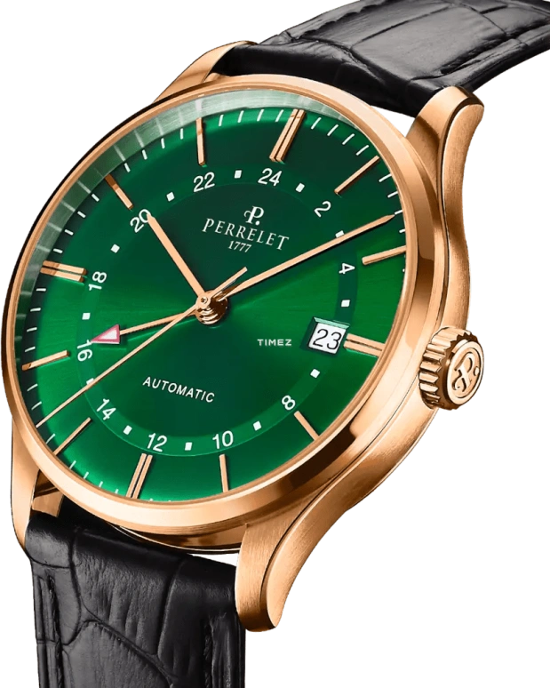 Perrelet,Weekend 39mm,39mm,Stainless Steel,Green,Automatic,Day,Dule Time,GMT,A1305,A1305/3