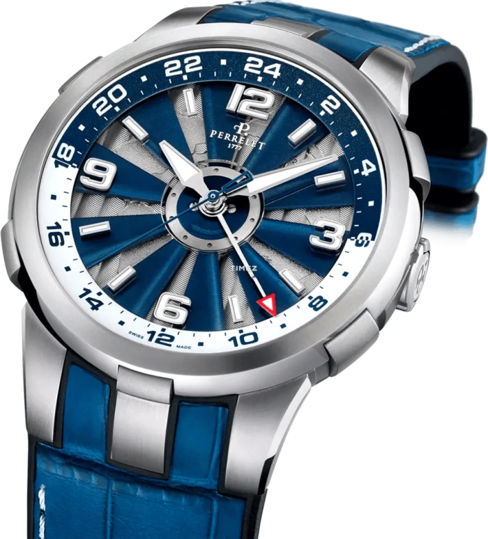 Perrelet,Turbine 44mm,44mm,Stainless Steel,Blue,White,Automatic,Dule Time,GMT,A1092,A1092/2A