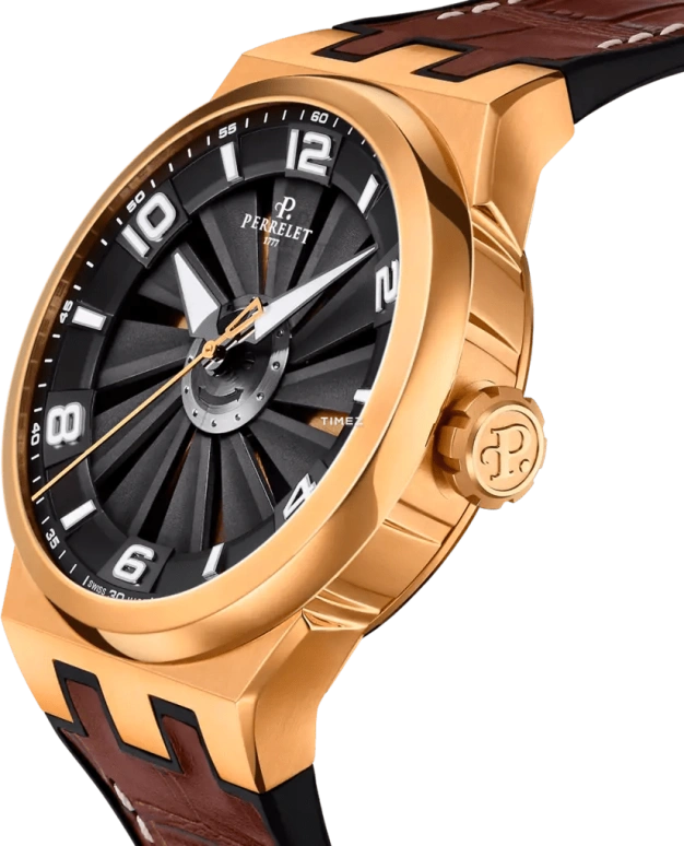 Perrelet,Turbine 44.50mm,44.50mm,Stainless Steel,Black,Rose Gold,Automatic,42hours,In-house Caliber,A4064,A4064/A