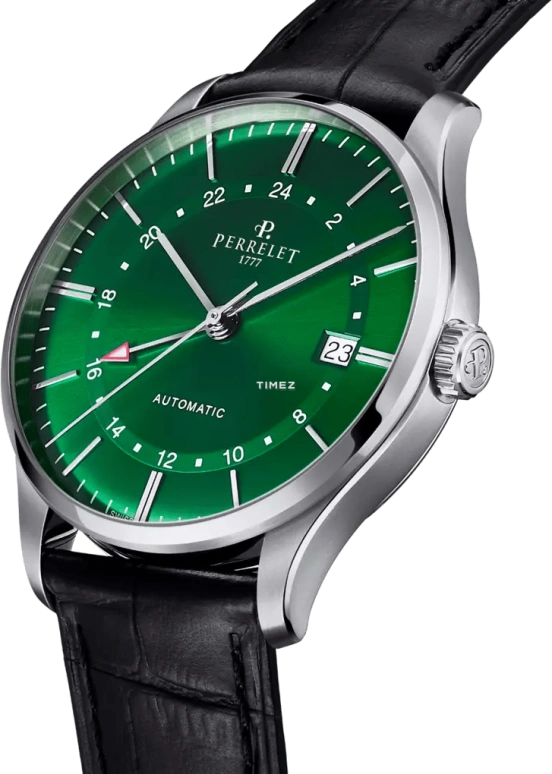Perrelet,Weekend 39mm,39mm,Stainless Steel,Green,Automatic,Day,Dule Time,GMT,A1304,A1304/8