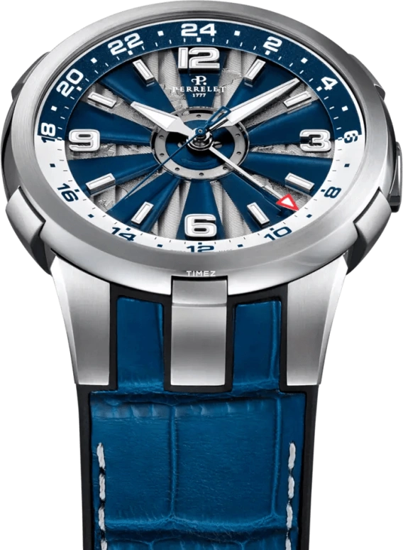 Perrelet,Turbine 44mm,44mm,Stainless Steel,Blue,White,Automatic,Dule Time,GMT,A1092,A1092/2A