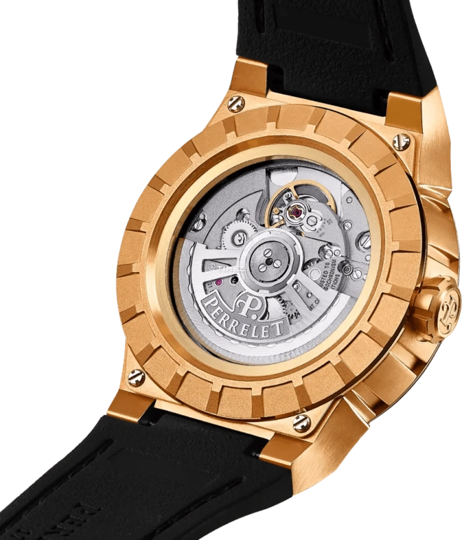 Perrelet,Turbine 44.50mm,44.50mm,Stainless Steel,Black,Rose Gold,Automatic,42hours,In-house Caliber,A4064,A4064/A