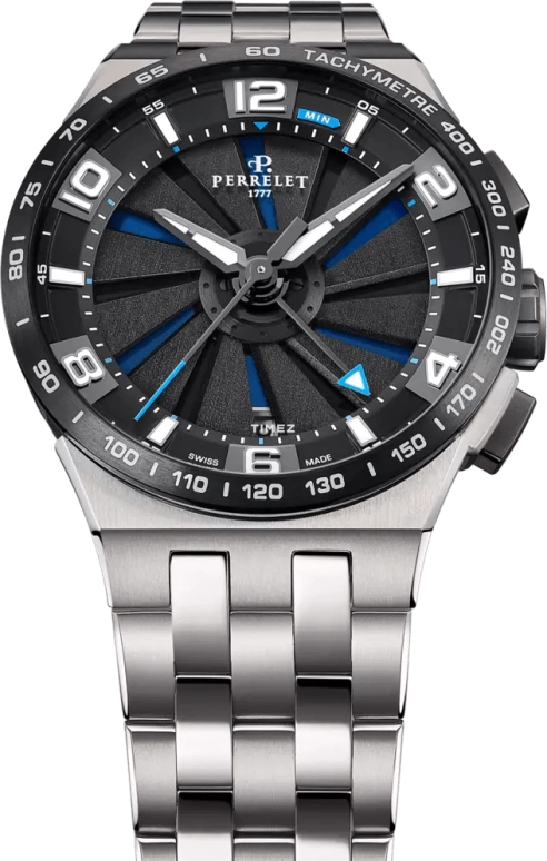 Perrelet,Turbine 42mm,42mm,Titanium,Black,Blue,Automatic,Chronograph,Day,A4072,A4072/1