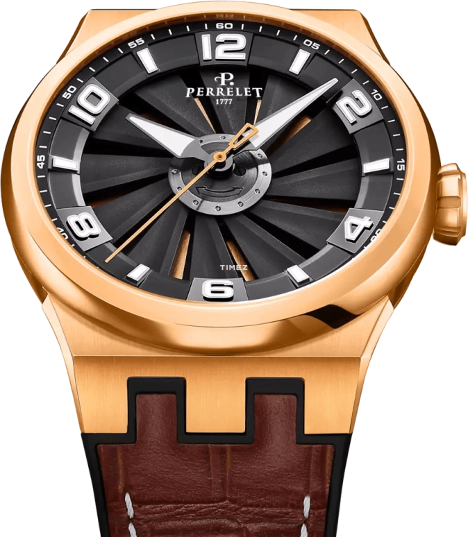 Perrelet,Turbine 44.50mm,44.50mm,Stainless Steel,Black,Rose Gold,Automatic,42hours,In-house Caliber,A4064,A4064/A