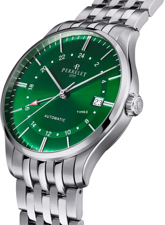 Perrelet,Weekend 39mm,39mm,Stainless Steel,Green,Automatic,Day,Dule Time,GMT,A1304,A1304/7