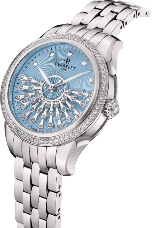 Perrelet,Joséphine 36.50mm,36.50mm,Titanium,Ice Blue,Automatic,42hours,In-house Caliber,A2072,A2072/B