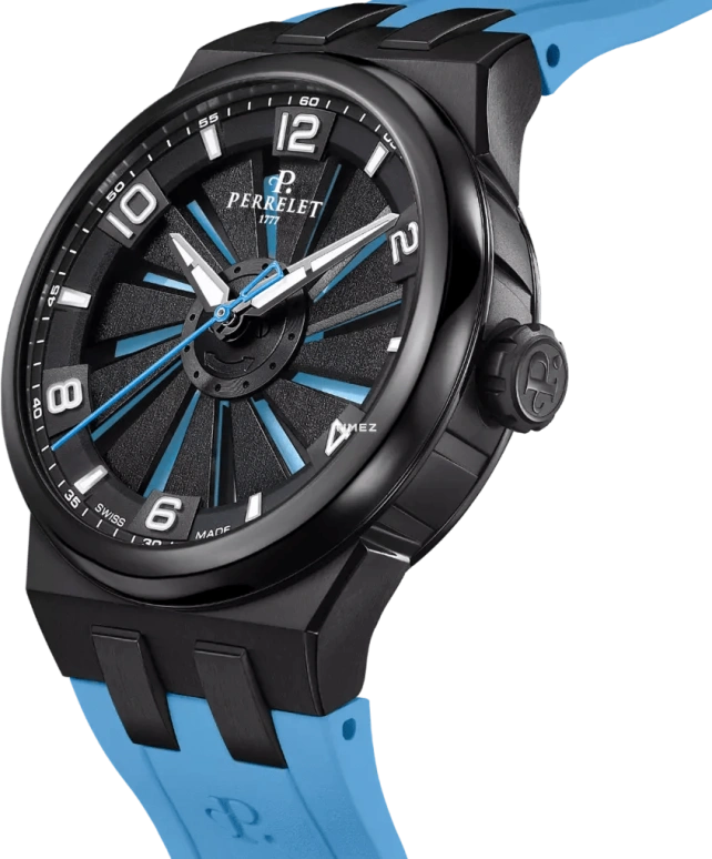 Perrelet,Turbine 41mm,41mm,Titanium,Ice Blue,Black,Automatic,42hours,In-house Caliber,A4067,A4067/7