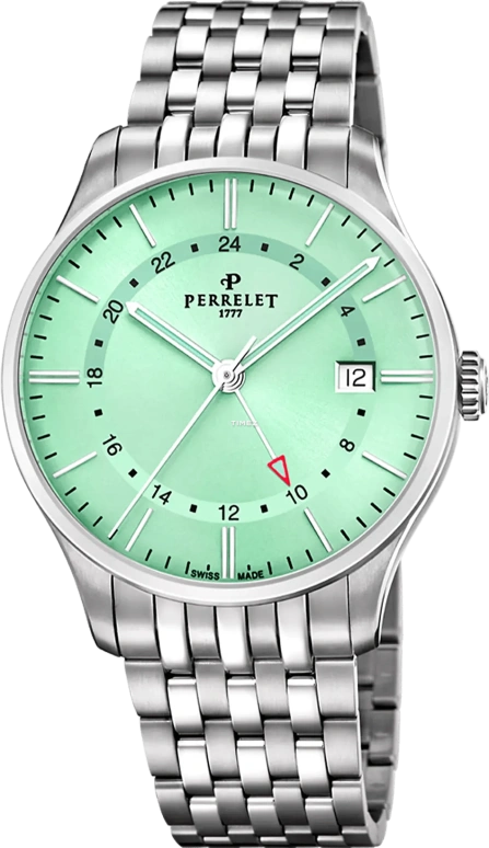Perrelet,Weekend 39mm,39mm,Stainless Steel,Ice Blue,Automatic,Day,Dule Time,GMT,A1304,A1304/D