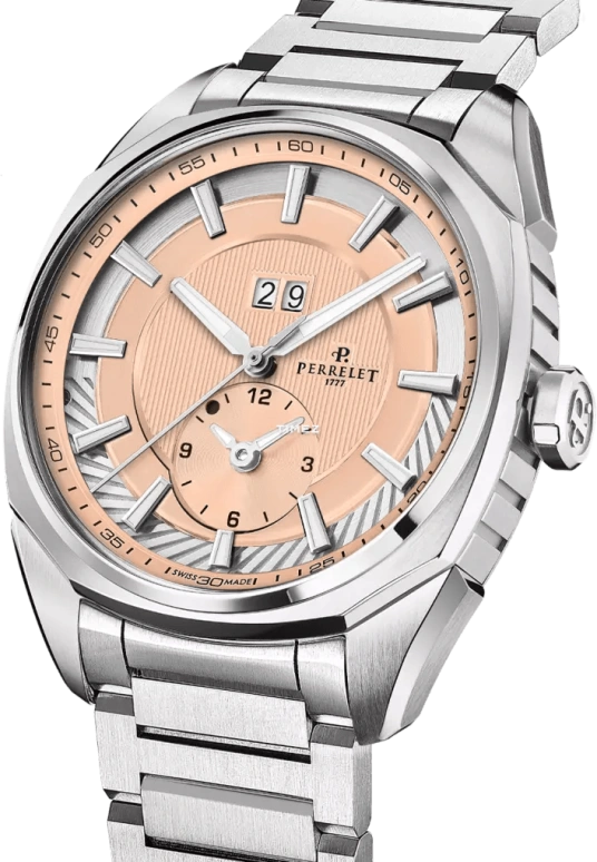 Perrelet,Lab Peripheral 42mm,42mm,Stainless Steel,Salmon,Automatic,Dule Time,Big Date,A1101,A1101/E