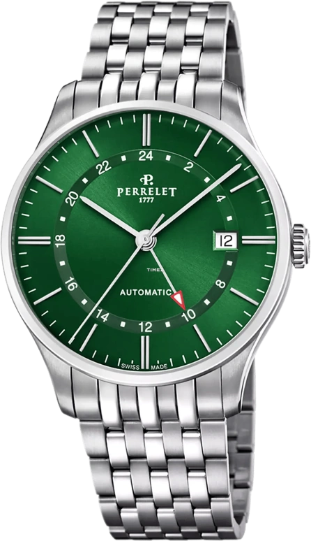 Perrelet,Weekend 39mm,39mm,Stainless Steel,Green,Automatic,Day,Dule Time,GMT,A1304,A1304/7