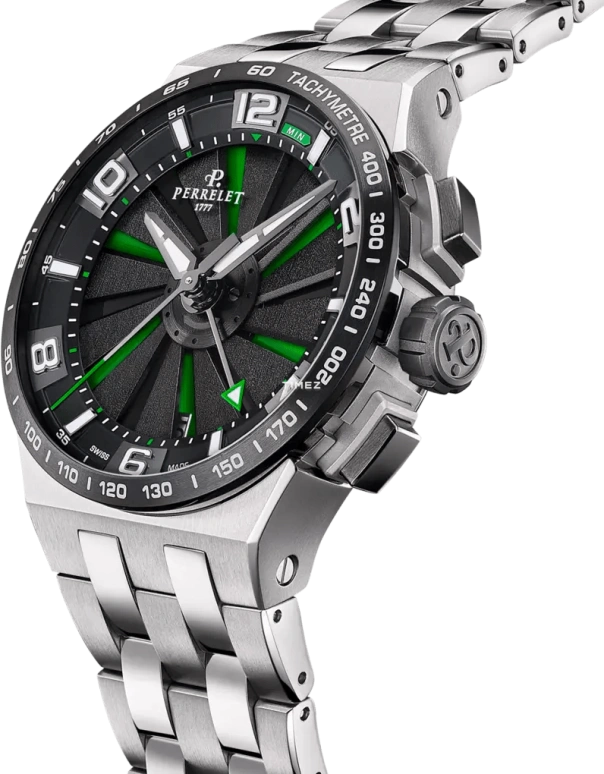 Perrelet,Turbine 41mm,41mm,Titanium,Black,Green,Automatic,Chronograph,Day,A4072,A4072/2