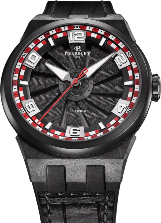 Perrelet,Turbine 45.50mm,45.50mm,Carbon,Polycarbonate,Stainless Steel,Black,Red,White,Automatic,42hours,In-house Caliber,A4065,A4065/3