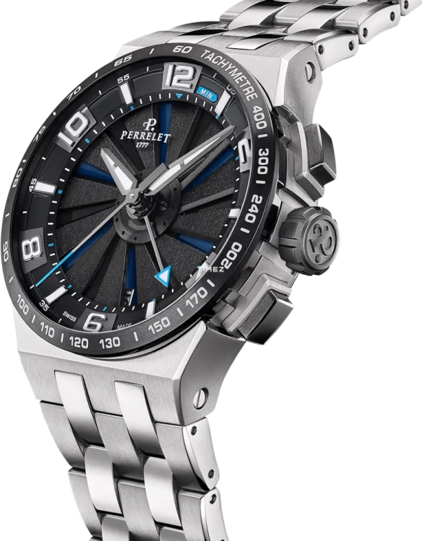 Perrelet,Turbine 42mm,42mm,Titanium,Black,Blue,Automatic,Chronograph,Day,A4072,A4072/1