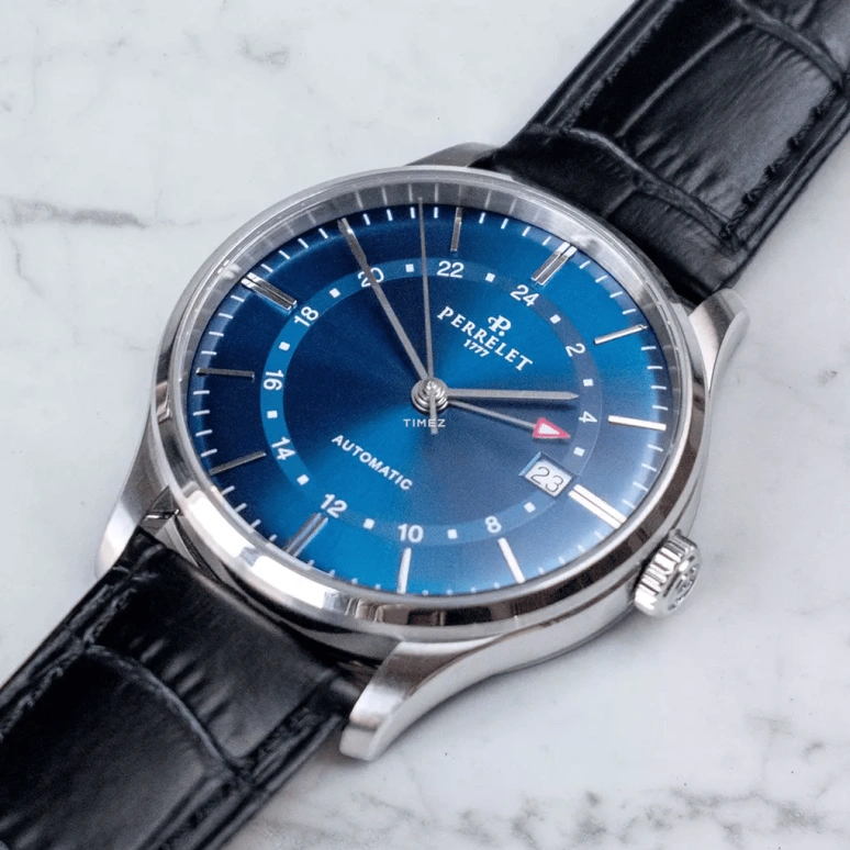 Perrelet,Weekend 39mm,39mm,Stainless Steel,Blue,Automatic,Day,Dule Time,GMT,A1304,A1304/3