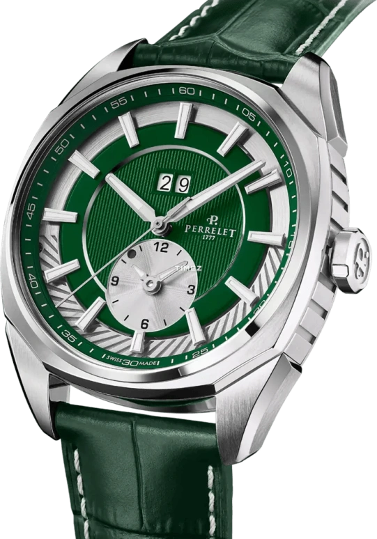Perrelet,Lab Peripheral 42mm,42mm,Stainless Steel,Green,Automatic,Dule Time,GMT,Big Date,Day / Night Indication,42hours,In-house Caliber,A1101,A1101/5