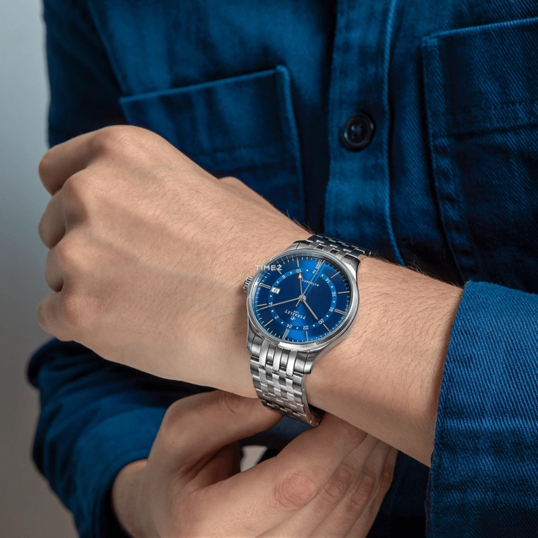 Perrelet,Weekend 39mm,39mm,Stainless Steel,Blue,Automatic,Day,Dule Time,GMT,A1304,A1304/4