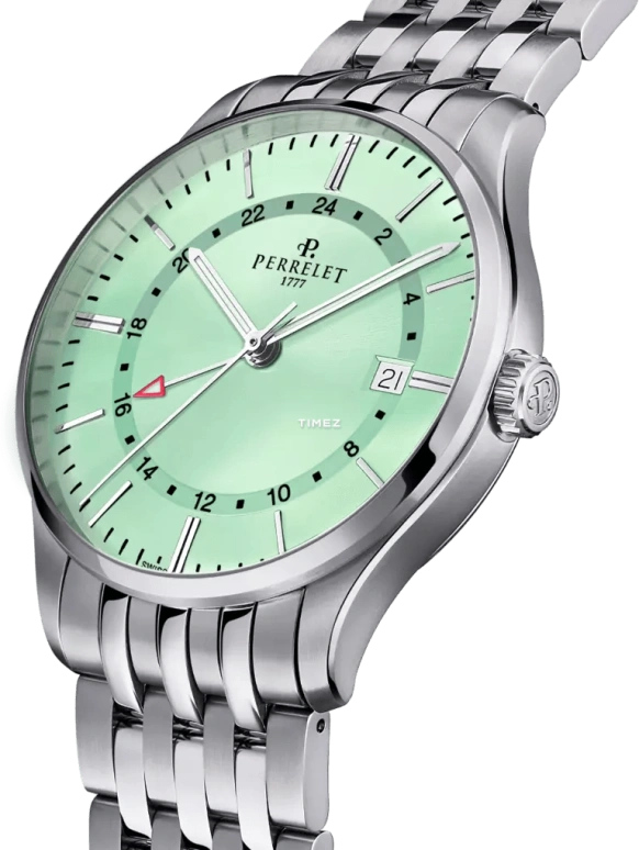 Perrelet,Weekend 39mm,39mm,Stainless Steel,Ice Blue,Automatic,Day,Dule Time,GMT,A1304,A1304/D